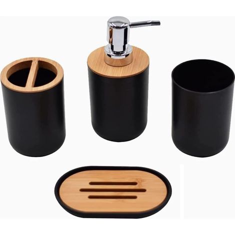 Ensemble Salle de Bain Accessoire - 4 Pièces Set Salle de Bain Contient Bouteilles de Lotion, Porte Brosse à Dents, Tasse à Dents, Porte Savon (1/5)