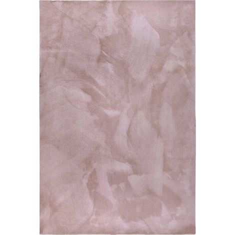 Tapis salon 80 x 150 cm, faux uni, rose, beige, poils ras et structure dense, tissé pour un toucher confortable, design original et intemporel