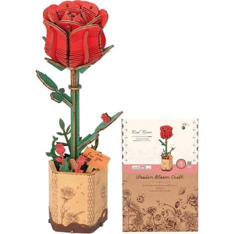 Fleurs Artificielles Deco, Puzzle 3D Bois, Maquette en Bois a Construire, Construction Adulte, Cadeaux Anniversaire Femmes pour la Saint-Valentin & Décoration d'intérieur, TW041 (1/5)