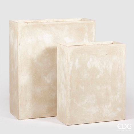 EDG Enzo De Gasperi Set 2 Pz Vaso Resinpietra Vaschetta H 92 Cm H 72 Ivory