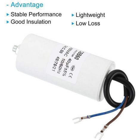 Condensateur CBB60 - 40 µF - 450 V AC - 50/60 Hz - Bornes En U - Fixation Vis M8 - Pour Démarrage Moteur Monophasé - 1 Pièce (1/4)