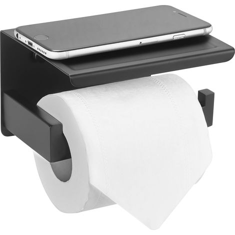 Toilettenpapierhalter mit oberer Ablage – bohrbarer und selbstklebender Halter aus Edelstahl – schwarzer Wandrollenhalter für Badezimmer (1/5)