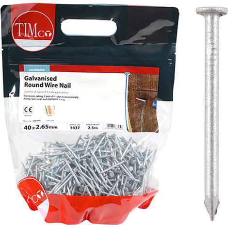 Timco Galvanised Round Wire Nails - 40 x 2.65mm (2.5kg Bag) (1/3)