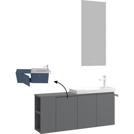 Waschtisch-Set mit Spiegel (2-teilig) "Ferla 110" – 110 x 22 x 45 cm – Mattgrau (1/3)