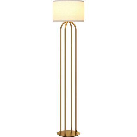 Lampada da terra per soggiorno, lampada a stelo con paralume in lino e interruttore a pedale, Ø 38 x 161 cm, oro e beige (1/5)