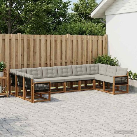 vidaXL Outdoor-Sofagarnitur mit Kissen 10 pcs Natur und Hellgrau (1/5)