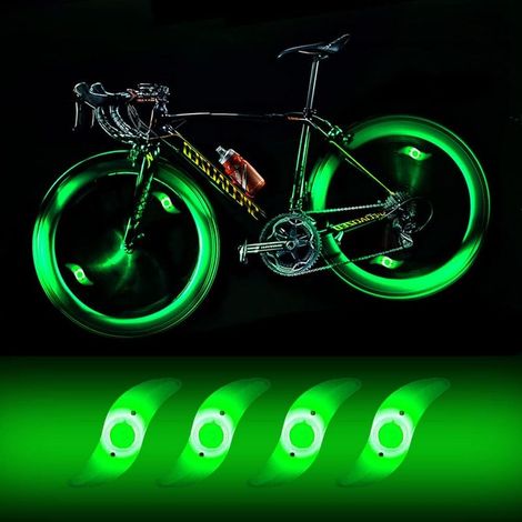 x LED-Fahrradspeichenlichter, wasserdichte LED-Fahrradspeichenlichter mit 3 Blinkmodi, LED-Fahrradspeichenlampe für Erwachsenen- und Kinderfahrräder – Grün (1/5)