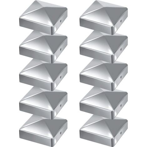 10 pcs Capuchon de poteau Chapeau de poteau forme pyramide 100x100mm Argent (1/4)