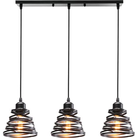 Suspension 3 lampes style bar rétro vintage industriel lustre éclairage salle à manger chambre noir (1/5)