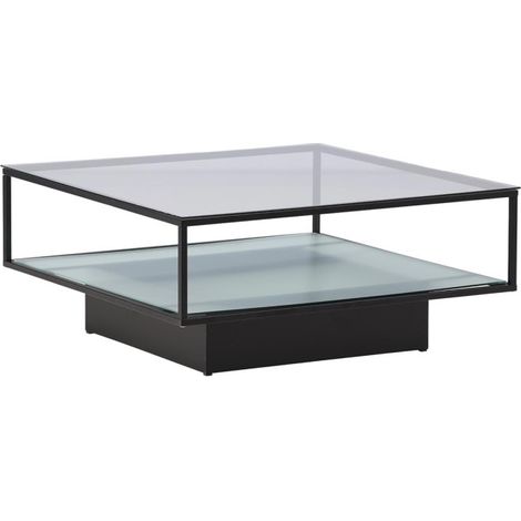 Paris Prix – Table basse carrée en verre noir 90cm – Châssis acier – Design moderne – Plateau 0,5cm – Poids max 30kg (1/5)
