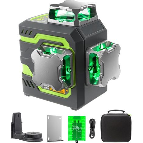 Niveau laser à faisceau vert, laser à croix laser 3x360° pour la construction et l'accrochage d'images, batterie rechargeable 5200mAh, câble Type-C, support magnétique pivotant inclus