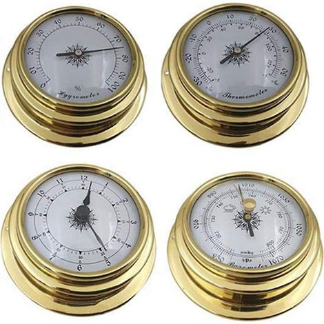 Ensemble de 4 pièces comprenant un thermomètre, un hygromètre, un baromètre, une horloge et un baromètre marin.