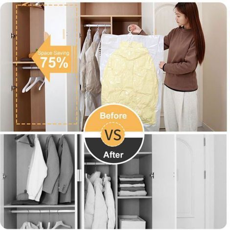 Sacs sous vide suspendus pour vêtements et couettes de voyage - 1 ensemble de 5 pièces 130 x 70 cm avec pompe électrique incluse (1/5)