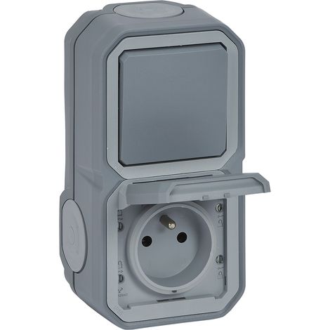 Legrand - Prise de courant avec va-et-vient vertical Plexo complet saillie - gris