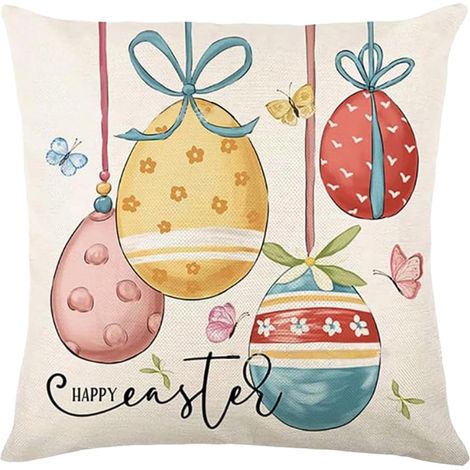 Housse de coussin décorative – Motif œufs de Pâques – Décoration d'intérieur pour les fêtes (coussin de garnissage non inclus) (1/5)