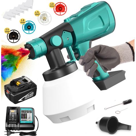 Pistole di pittura, pittura a mano elettrica 1L con pittura di pittura di pittura di pittura a mano elettrica con 4 filtro, batteria 1x5.5A 1 DC18RC, compatibile con la batteria Makita