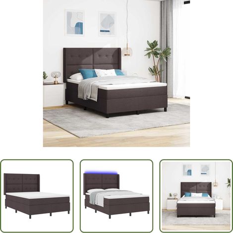 vidaXL Holzrahmen - LED Boxspringbett mit Matratze Dunkelbraun 140 x 190 cm Stoff (1/5)