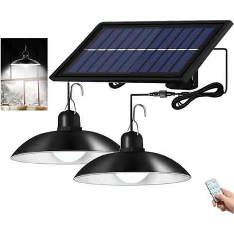 2 lampes solaires suspendues, télécommande + 3 niveaux de luminosité, câble 3 m, pour jardin, porte ou garage