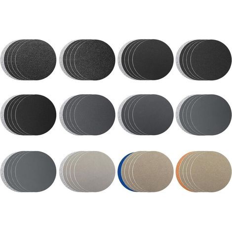 Lot de 60 disques abrasifs ronds - 75 mm - Grain - 60 80 100 150 320 600 1000 1200 2500 4000 7000 10000 - Pour métal, bois, verre, polissage automatique (1/4)