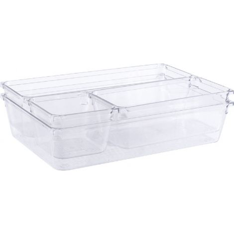 Sollbry Caja de almacenamiento con cajón, contenedor grande de plástico para cubiertos y otros accesorios, transparente, juego de 4 piezas (1/5)