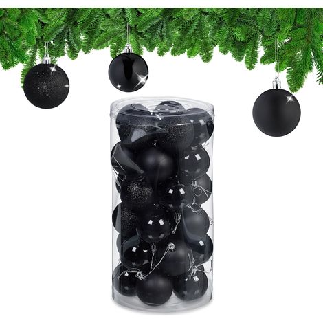 Boule de Noël, lot de 30, en Plastique Robuste, pour décorer Le Sapin, D : 6 cm, Noire (1/5)