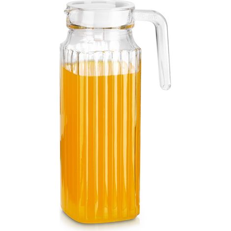 Pichet en verre - Avec couvercle - Transparent - 1 L - Distributeur de boissons - Accessoires de cuisine (1/5)