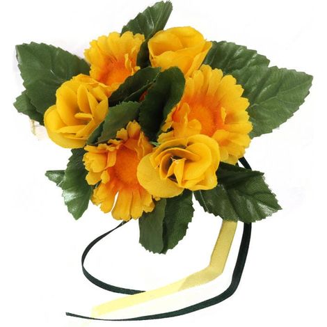 Kerzendekoration mit gelben Sonnenblumen, 10 cm (1/2)