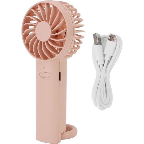 Ventilateur portable avec crochet, 3 vitesses, batterie rechargeable silencieuse, poche légère pour les voyages quotidiens, la plage, le cyclisme, le camping, rose (1/5)