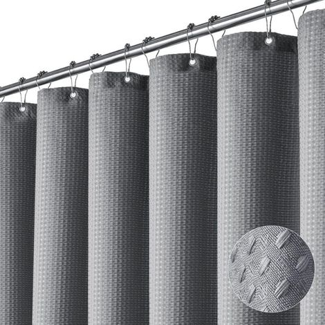 Grey Shower Curtain - Thick Honeycomb Fabric Bathroom Shower Curtain 180 x 200 cm (1/4)