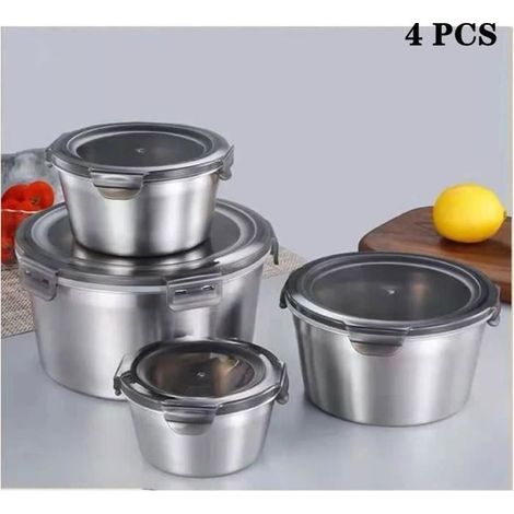 Boite Hermetique Acier Inox Boite Conservation Alimentaire avec Couvercles Lot de 4-Saladier Boite Alimentaire pour École & Cuisine (1/4)