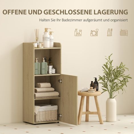 Meuble vasque salle de bain, colonne avec étagère ouverte ajustable, 40x31x104 cm, finition chêne doré, rangement pratique (1/5)