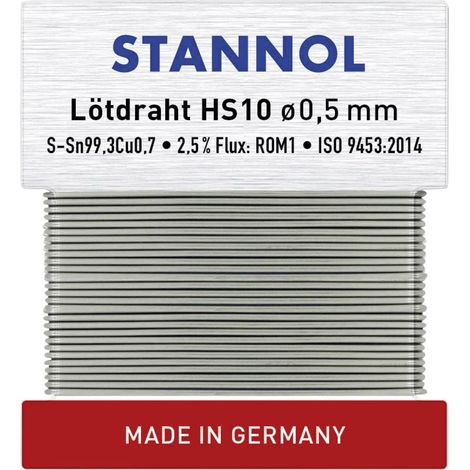 Stannol HS10 Lötzinn, bleifrei bleifrei Sn99,3Cu0,7 ROM1 10 g 0.5 mm