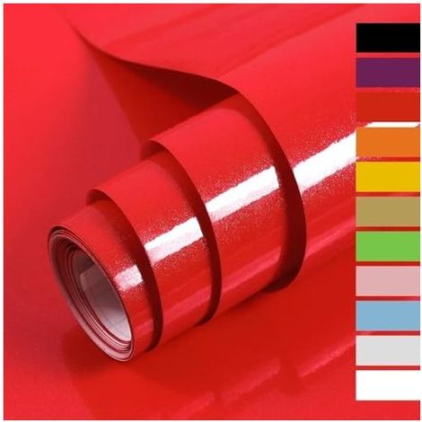 Papier Adhesif pour Meuble Rouge Brillant 60X500cm, Papier Peint Adhesif, Imperméable Vinyle Autocollants Meubles Cuisine Murs Tables Salles de bain Armoires Comptoirs (1/5)