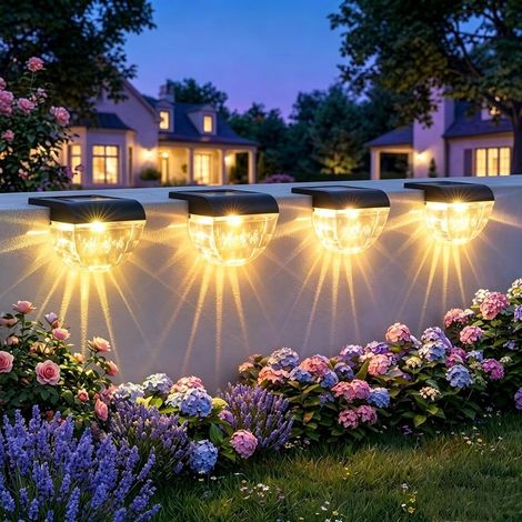 Lot de 8 lampes solaires d'extérieur Melunar, étanches, pour terrasse, patio, jardin, piscine, balustrade, escaliers, clôture (blanc chaud) (1/5)
