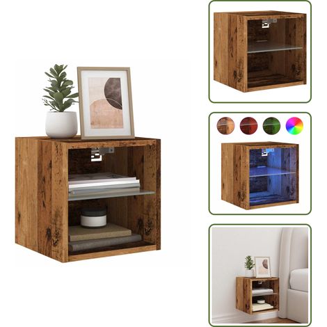 Meuble TV mural avec lumières LED vieux bois 30x28,5x30 cm - Meuble TV Mural - Meubles TV Muraux - Meuble TV Flottant - Armoire TV Murale (1/5)