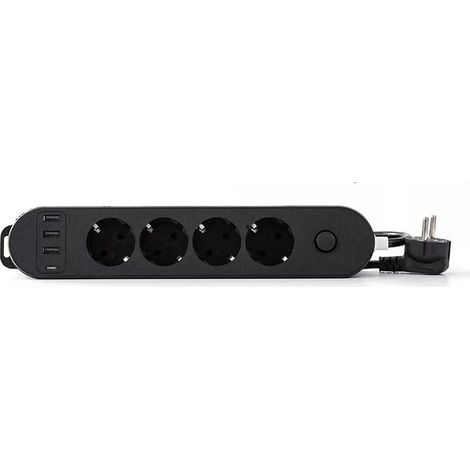 Multiprise 4 Prises 16A + 4 USB (3 USB A + 1 USB C PD20W) avec Interrupteur, Câble 2M, Noir
