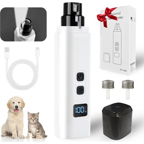 Lime à Ongles Chien, Coupe-Ongles électrique Rechargeable Professionnel à 2 Vitesses pour Animaux de Compagnie avec LED, Silencieux (40DB) avec Capuchon Anti-poussière (1/5)
