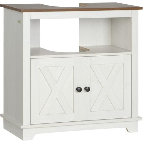 White Under Sink Bathroom Vanity Cabinet with Double Doors and Storage Shelves, 60x30x60cm, Perfect for Organizing Your Space