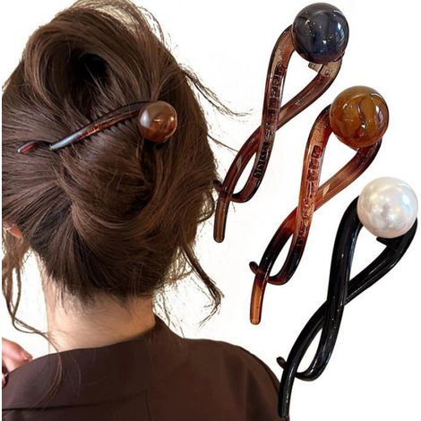 Pince À Cheveux Banane - Pince À Cheveux Française En Perles - Pour Chignons Et Coiffures Élégantes - Lot De 3 (1/5)