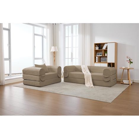 Canapé modulable - 190x78x65 cm - Grand Canapé de sol moderne en velours côtelé rembourré mousse pour salon chambre - Brun (1/5)