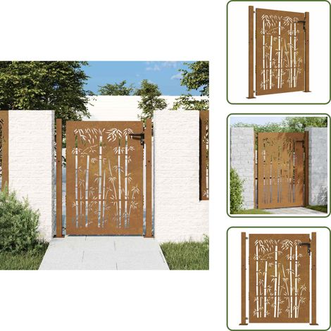 Design in bambù - vidaXL Cancello da giardino 100x150 cm in acciaio Corten e design in bambù - Cancello resistente