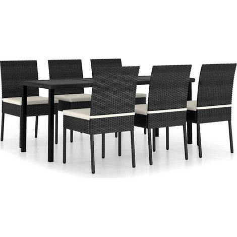 Ensemble repas de jardin 7 pcs Contemporain, Ensemble de salle à manger de jardin Résine tressée Noir OIB7730E (1/5)