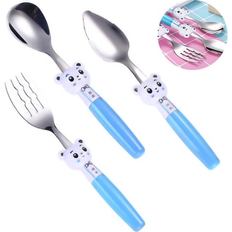 Couverts Enfants - Fourchette En Acier Inoxydable - Cuillère À Soupe En Acier Inoxydable - Raclette À Boue En Acier Inoxydable - 3 Pièces