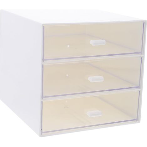 Boîte de Rangement de Bureau Transparente à 3 Niveaux Tiroirs Visibles en Plastique Blanc Organisateur de Fournitures Maison Bureau Rangement Compact pour Cosmétiques et Petits (1/5)