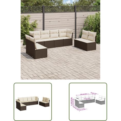 The Living Store 8-tlg. Garten-Sofagarnitur mit Kissen Braun Poly Rattan - Gartensofas - Outdoor Möbel - Gartenmöbel Set - Rattan Sofa - Lounge Set (1/3)