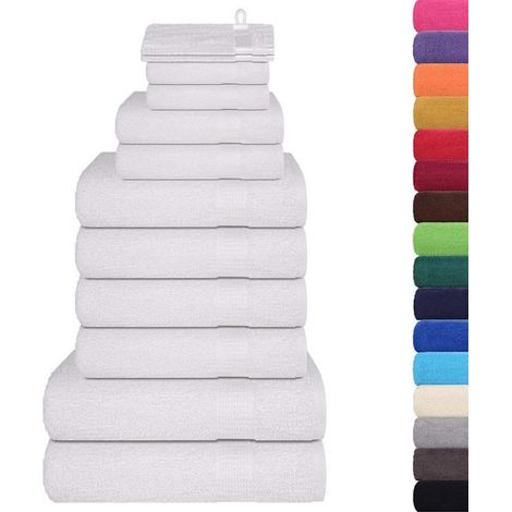 12 pièces, serviettes coton 360 g/m², serviettes bain blanc, ensemble complet salle de bain maison ou professionnel