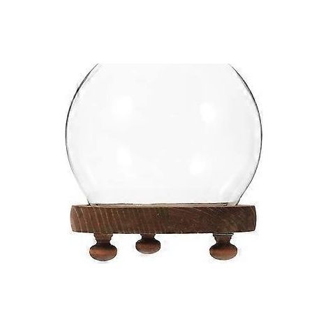 Cloche de présentation en verre transparent pour fleurs stabilisées, avec socle en bois (1/3)
