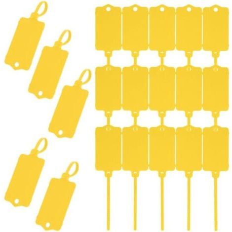 100 Pack Plastic Shipping Labels, 1.45" x 2.5" Waterproof Writable Labels with Sealing Strap, Cable Tie Label for Keys, Luggage, Logistics (1/5)