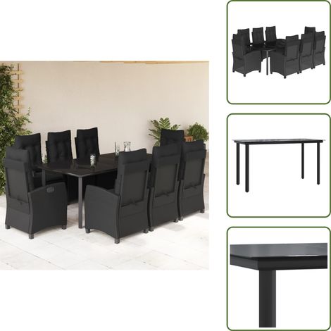 Sitzkissen - vidaXL 9-tlg. Garten-Essgruppe mit Kissen Schwarz Poly Rattan - Rückenkissen