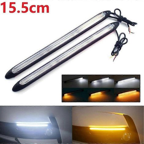 2 luces LED universales de circulación diurna (DRL) blancas, intermitentes y faros antiniebla ámbar de 12 V.